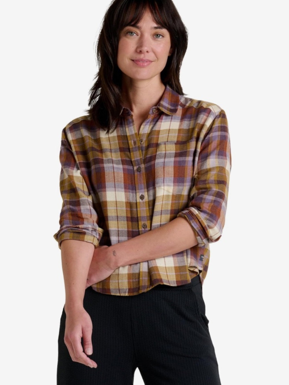 NWT TOAD&CO Re-Form Flannel Boxy Long Sleeve Shirt Aster Madras Size Small